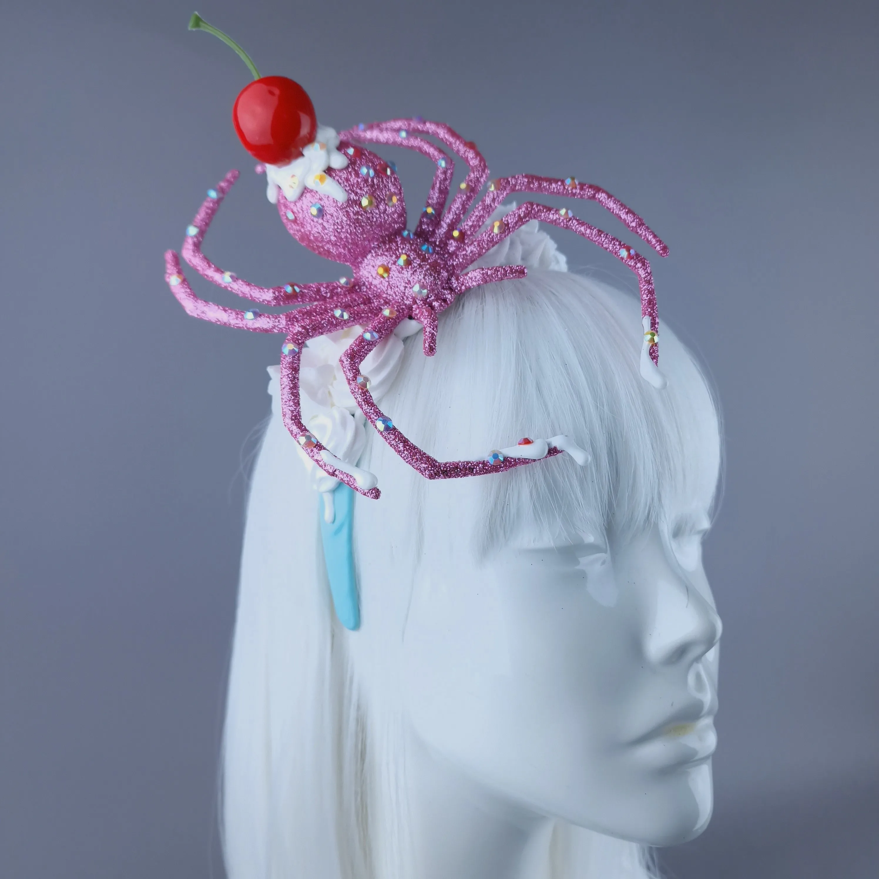 "Frostie" Pink Glitter Cherry Spider & Cream Headpiece