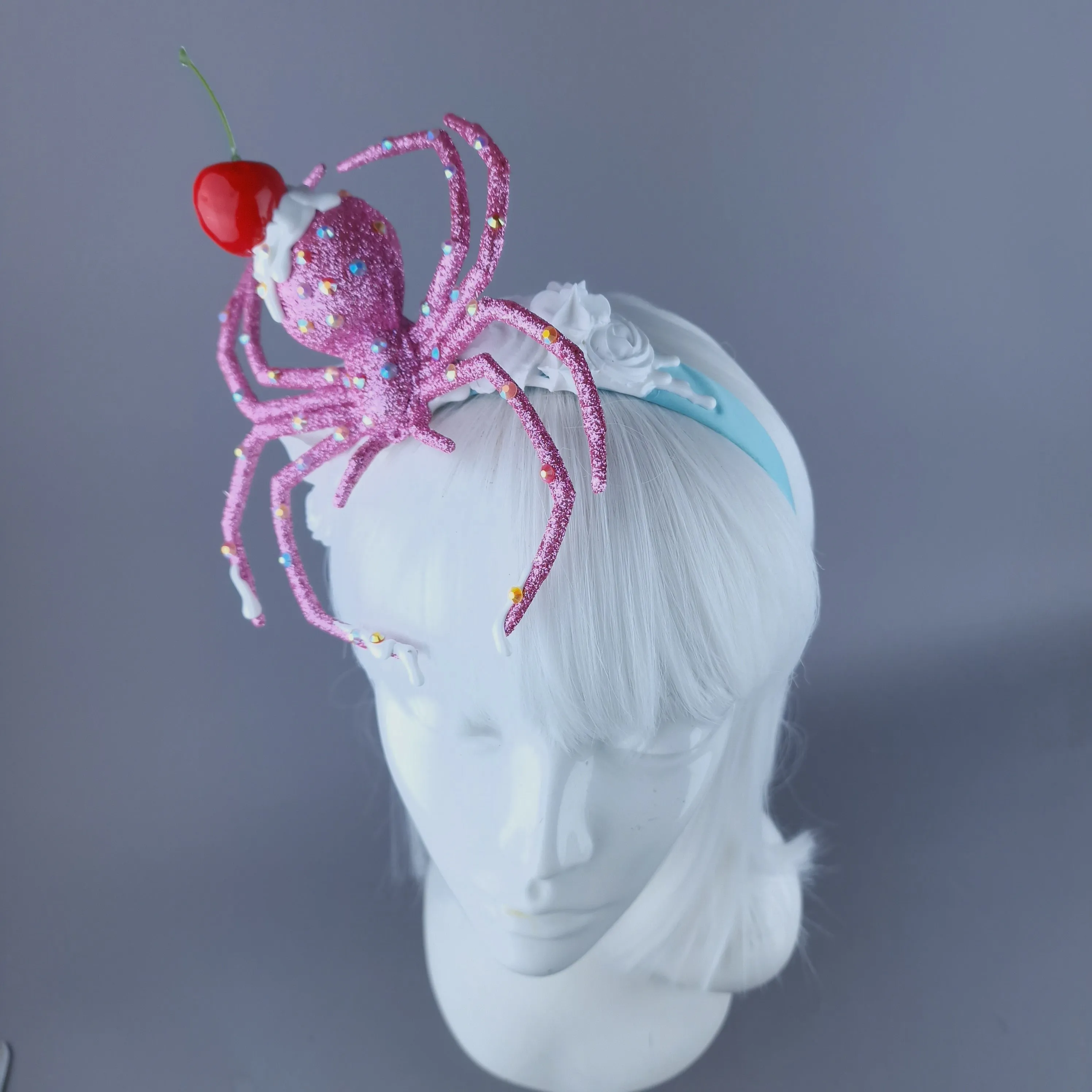 "Frostie" Pink Glitter Cherry Spider & Cream Headpiece