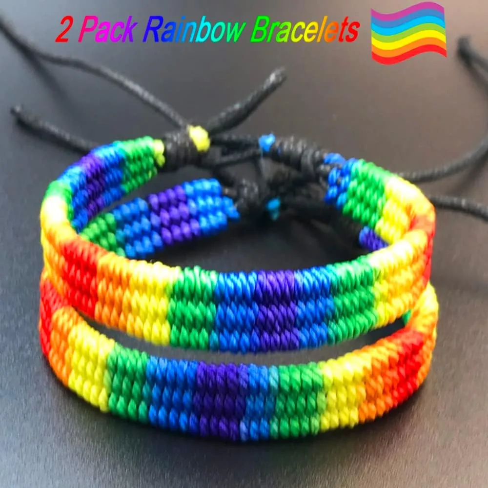 Rainbow LGBT Pride Bracelet for Lesbian Gay Bisexual Adjustable LGBTQ Pride Bracelets Handmade Braided Wristband Pride Month Friendship Bracelet Gifts for Men Women Bulk