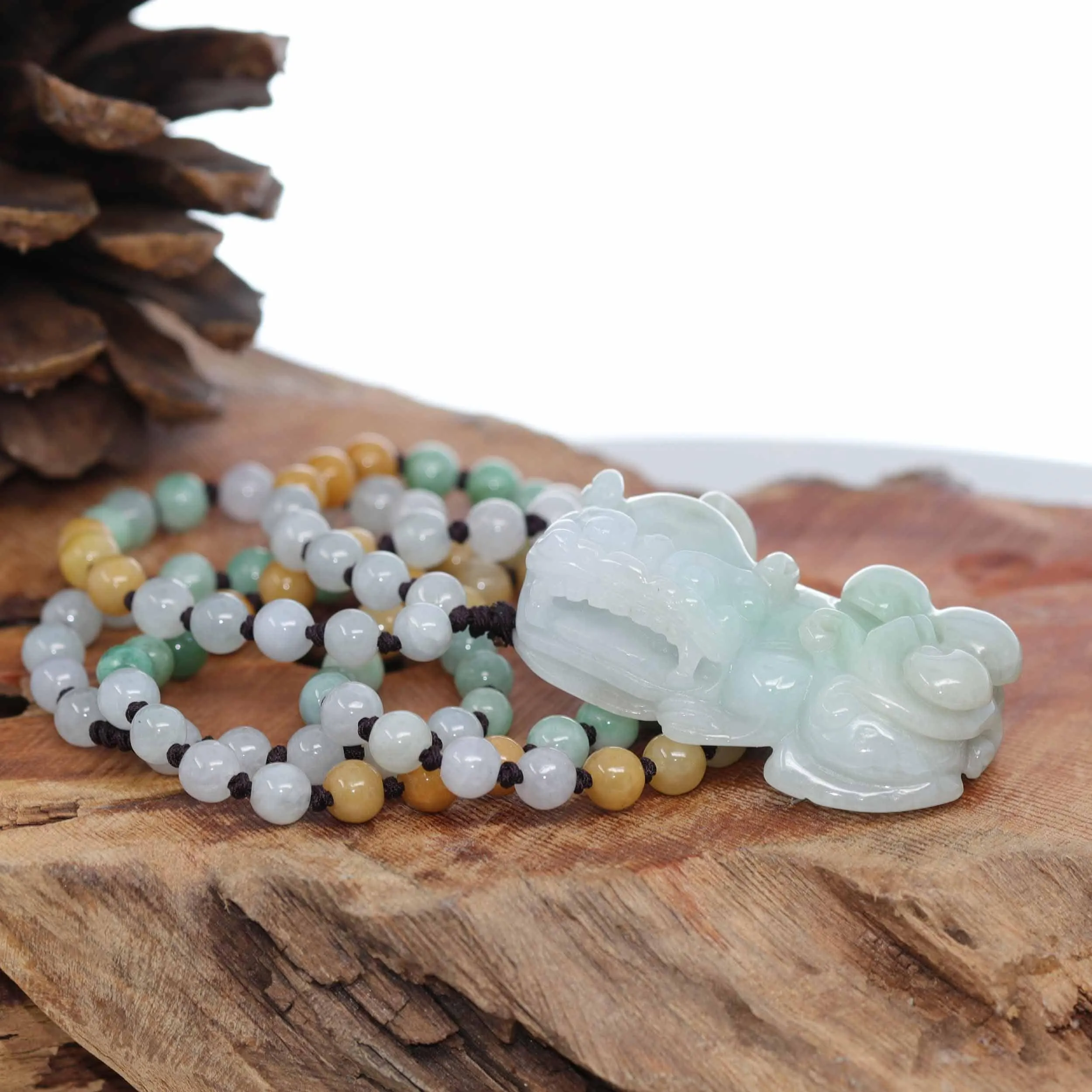 RealJade® Co. Pi Xiu Genuine Burmese Lavender Green Jadeite Jade PiXiu Pendant Necklace (FengShui Lucky)