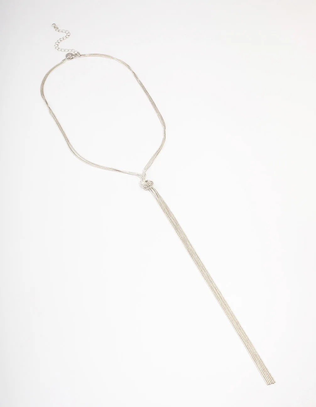 Rhodium Long Knotted Tassel Necklace
