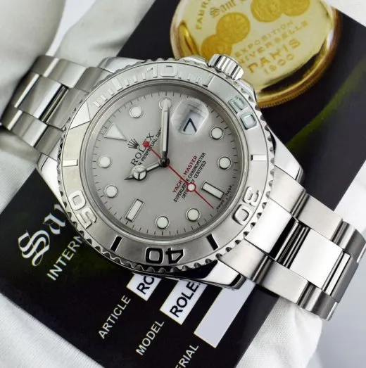 ROLEX Mens 40mm Platinum & Stainless Steel YachtMaster Platinum Index Model 16622