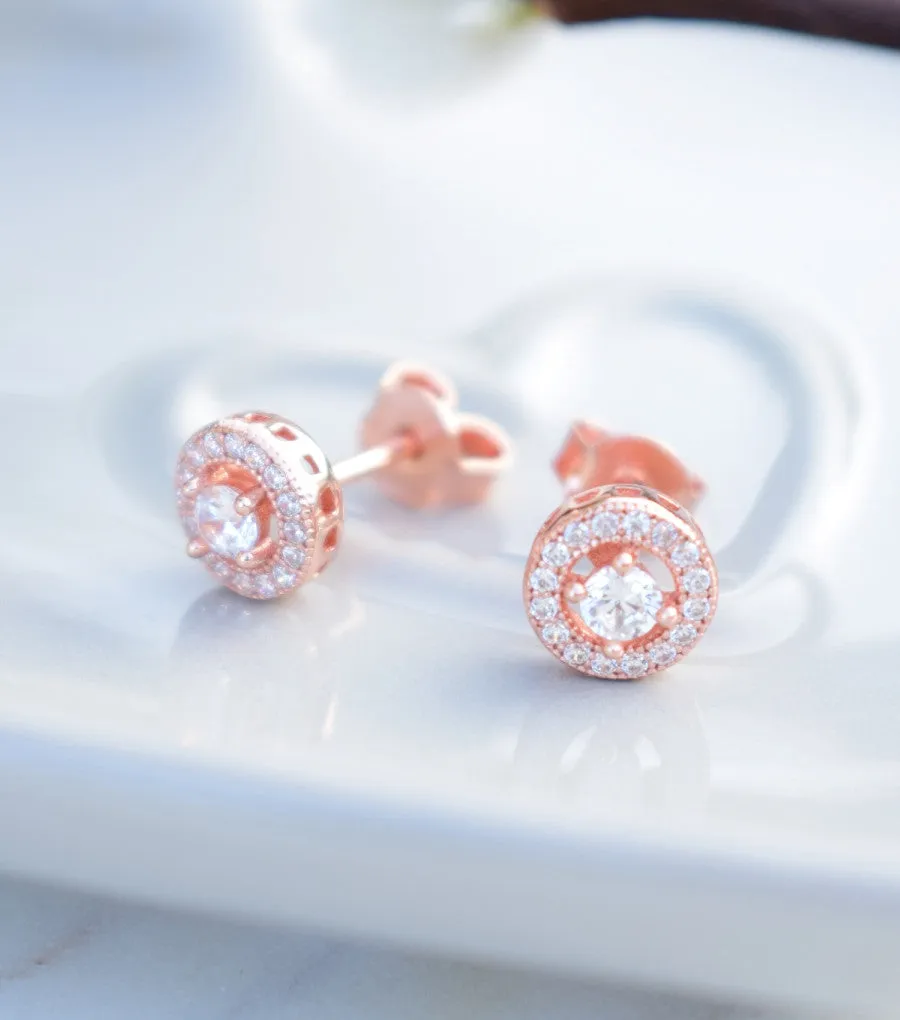 Rose Gold Cubic Zirconia Stud Earrings
