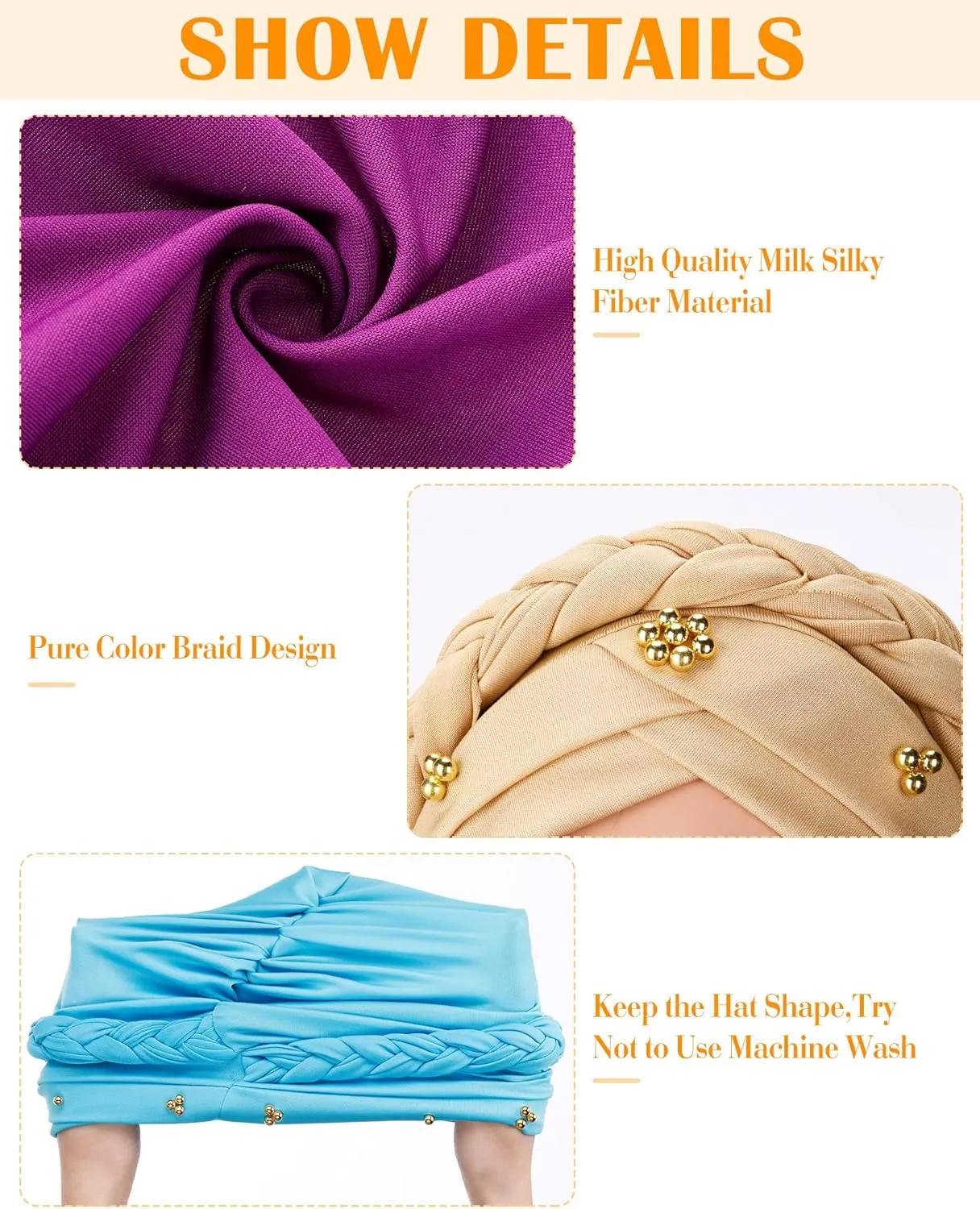 SATINIOR 4 Pieces African Women Turban Cap Head Wraps Beaded Headscarf Beanie Wrap