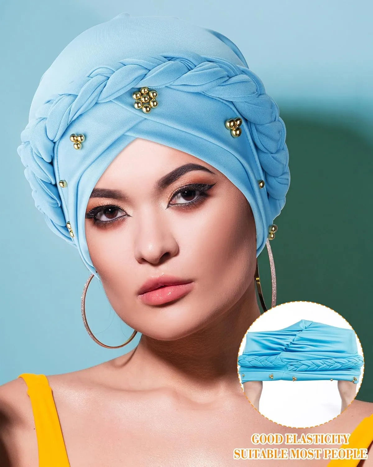 SATINIOR 4 Pieces African Women Turban Cap Head Wraps Beaded Headscarf Beanie Wrap