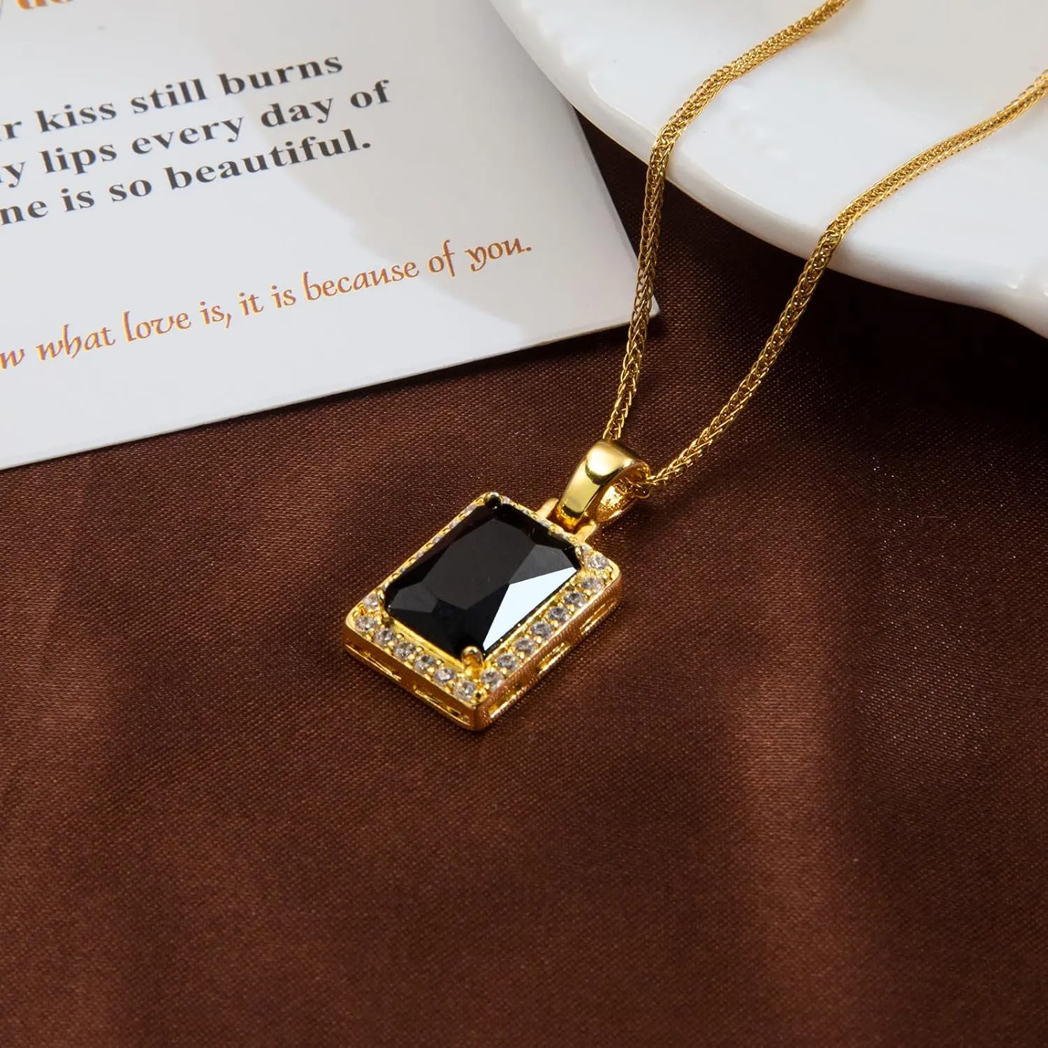 SDA Rectangle CZ Gemstone Pendant Necklace | Ruby Crystal & Colorful Birthstone Necklace 18K Platinum Gold Plated Chain | Meaningful Jewelry Gift for Mother Daughter Girlfriend