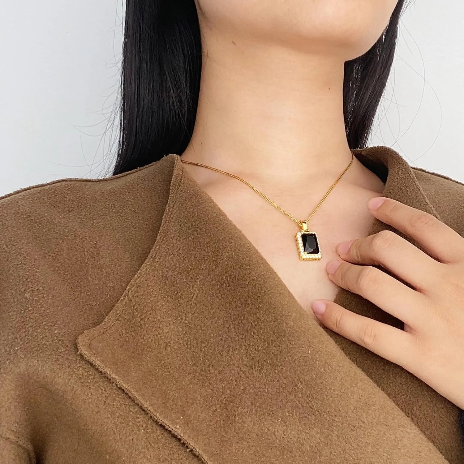 SDA Rectangle CZ Gemstone Pendant Necklace | Ruby Crystal & Colorful Birthstone Necklace 18K Platinum Gold Plated Chain | Meaningful Jewelry Gift for Mother Daughter Girlfriend