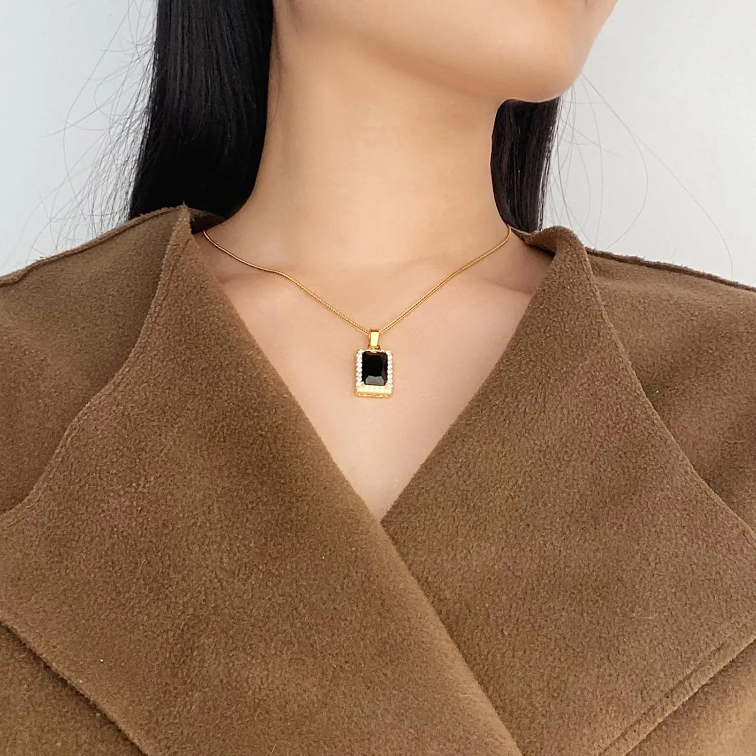 SDA Rectangle CZ Gemstone Pendant Necklace | Ruby Crystal & Colorful Birthstone Necklace 18K Platinum Gold Plated Chain | Meaningful Jewelry Gift for Mother Daughter Girlfriend