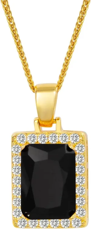 SDA Rectangle CZ Gemstone Pendant Necklace | Ruby Crystal & Colorful Birthstone Necklace 18K Platinum Gold Plated Chain | Meaningful Jewelry Gift for Mother Daughter Girlfriend