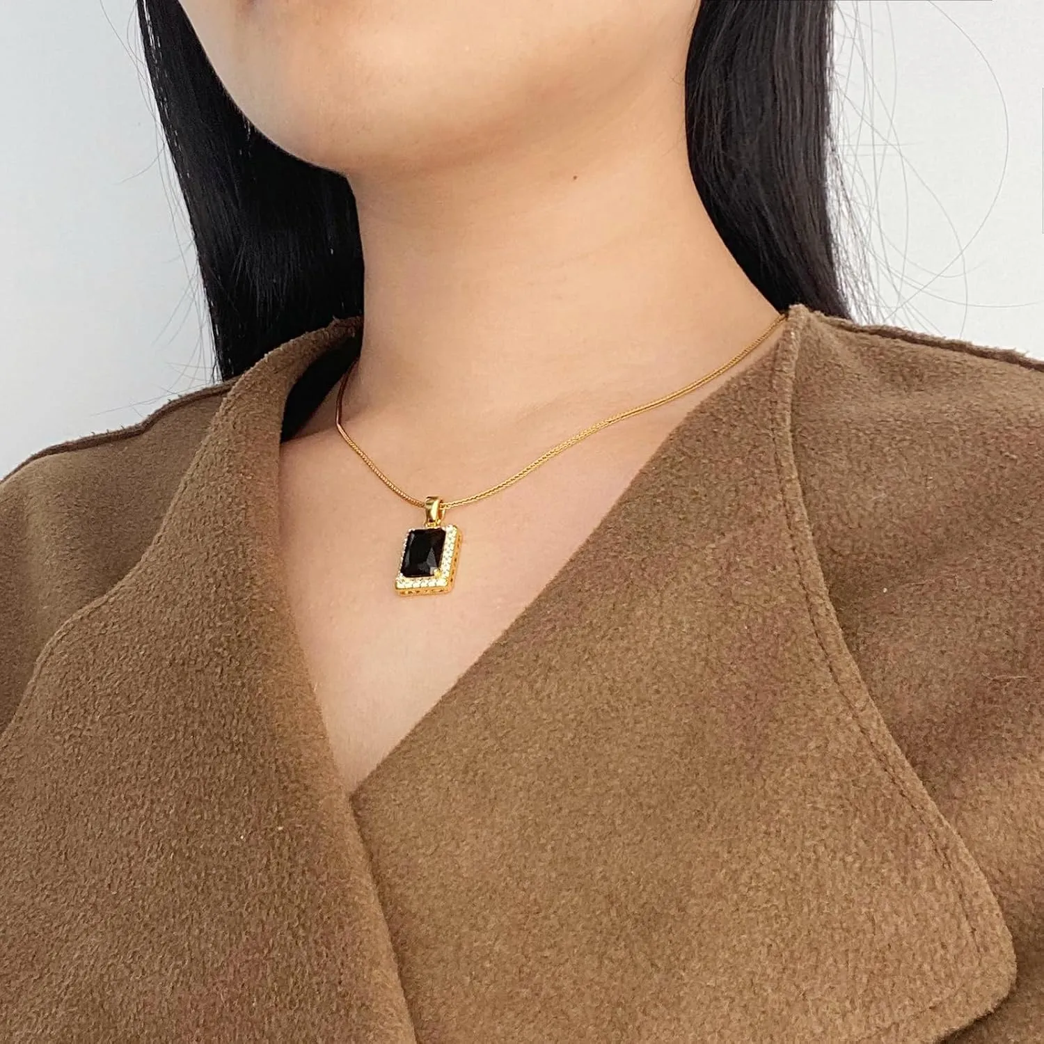 SDA Rectangle CZ Gemstone Pendant Necklace | Ruby Crystal & Colorful Birthstone Necklace 18K Platinum Gold Plated Chain | Meaningful Jewelry Gift for Mother Daughter Girlfriend