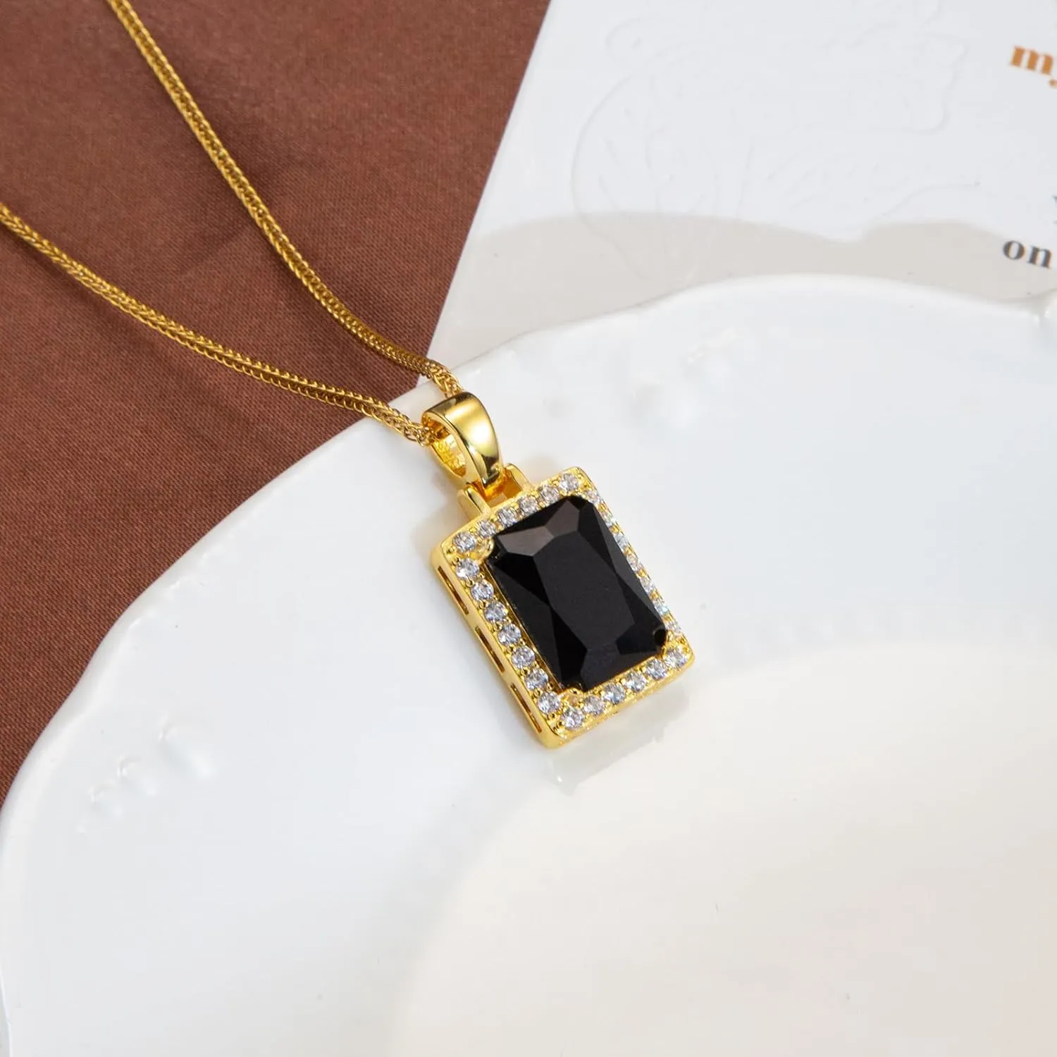 SDA Rectangle CZ Gemstone Pendant Necklace | Ruby Crystal & Colorful Birthstone Necklace 18K Platinum Gold Plated Chain | Meaningful Jewelry Gift for Mother Daughter Girlfriend