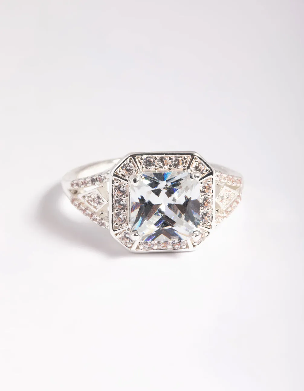 Silver Cubic Zirconia Cushion Ring
