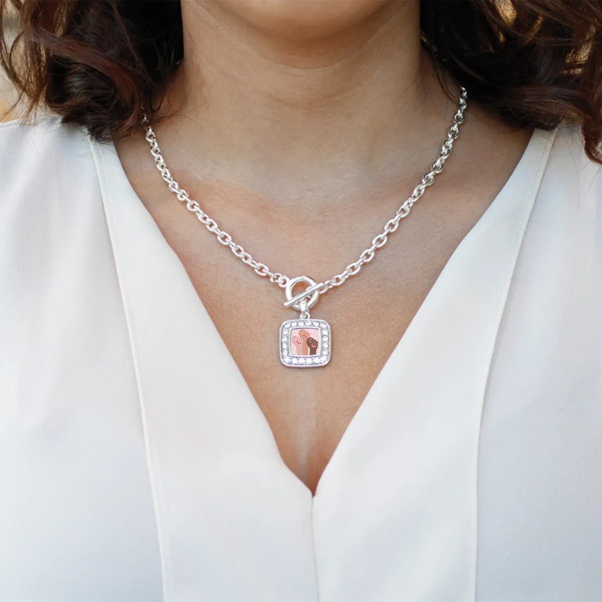Silver Womens March - Unite! Square Charm Toggle Necklace