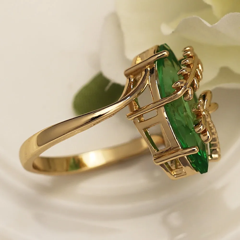Statement Jewelry Dragonfly Cocktail Rings for Women with Oval Cut Zircon in Gold Color