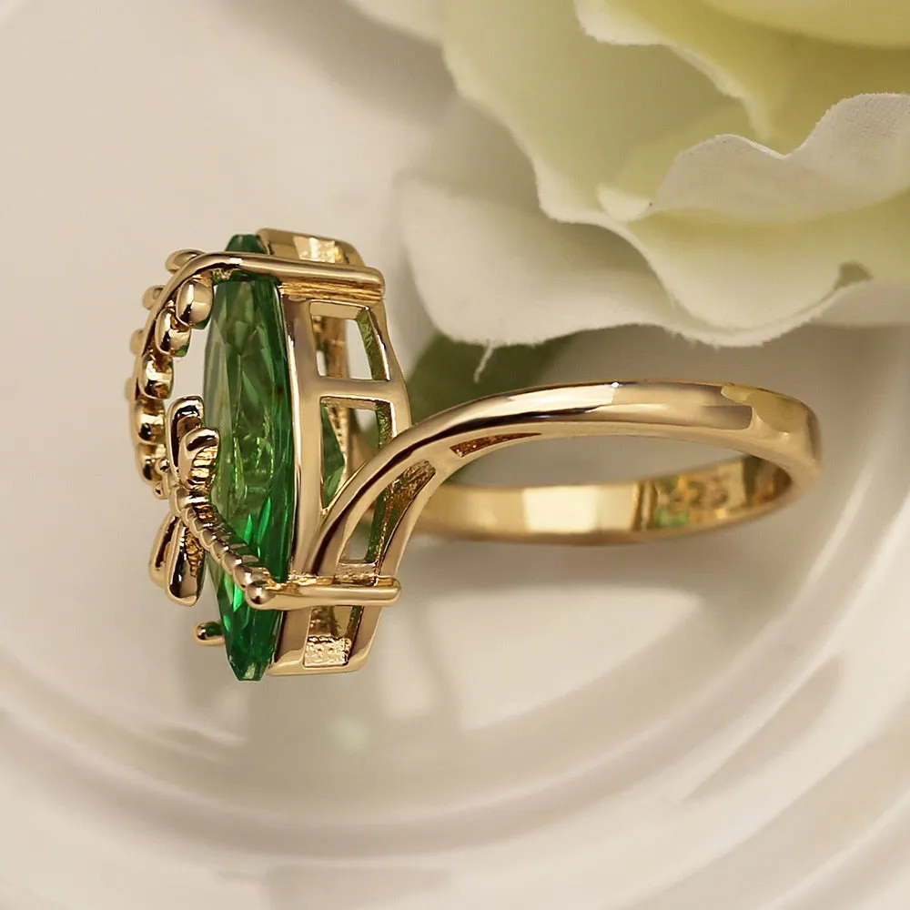 Statement Jewelry Dragonfly Cocktail Rings for Women with Oval Cut Zircon in Gold Color
