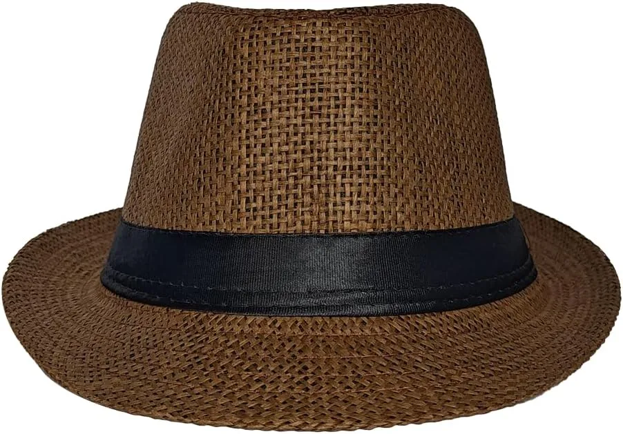 Straw Fedora Hat Wide Brim Summer Beach Sun Cap Panama Hat for Men Women