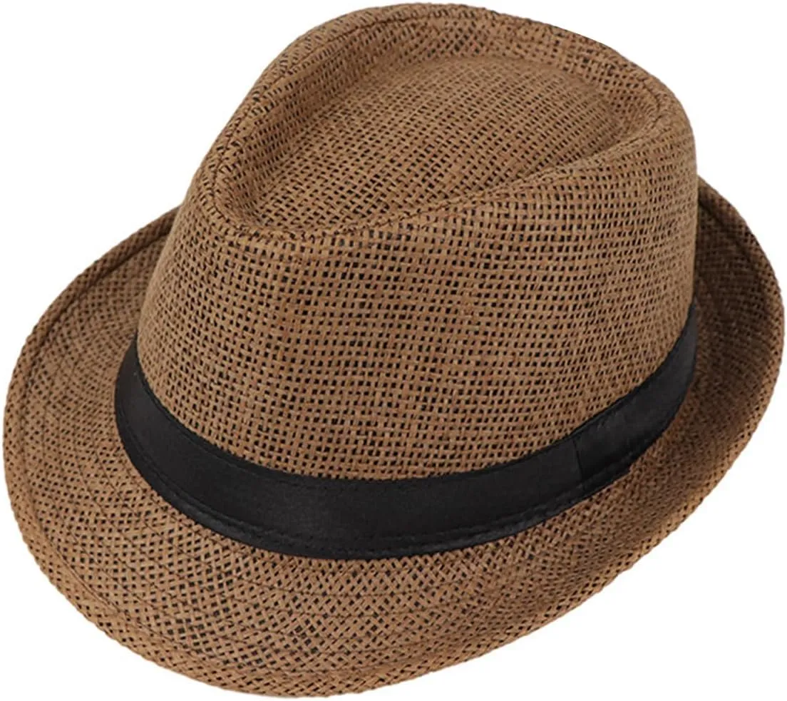 Straw Fedora Hat Wide Brim Summer Beach Sun Cap Panama Hat for Men Women