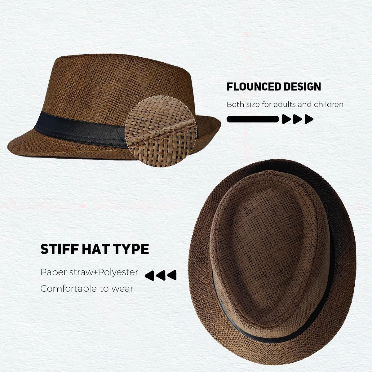 Straw Fedora Hat Wide Brim Summer Beach Sun Cap Panama Hat for Men Women