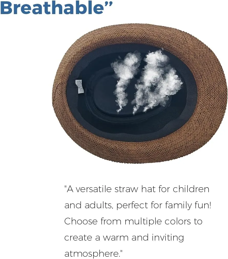 Straw Fedora Hat Wide Brim Summer Beach Sun Cap Panama Hat for Men Women