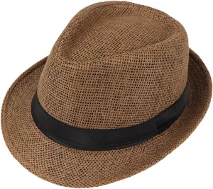 Straw Fedora Hat Wide Brim Summer Beach Sun Cap Panama Hat for Men Women