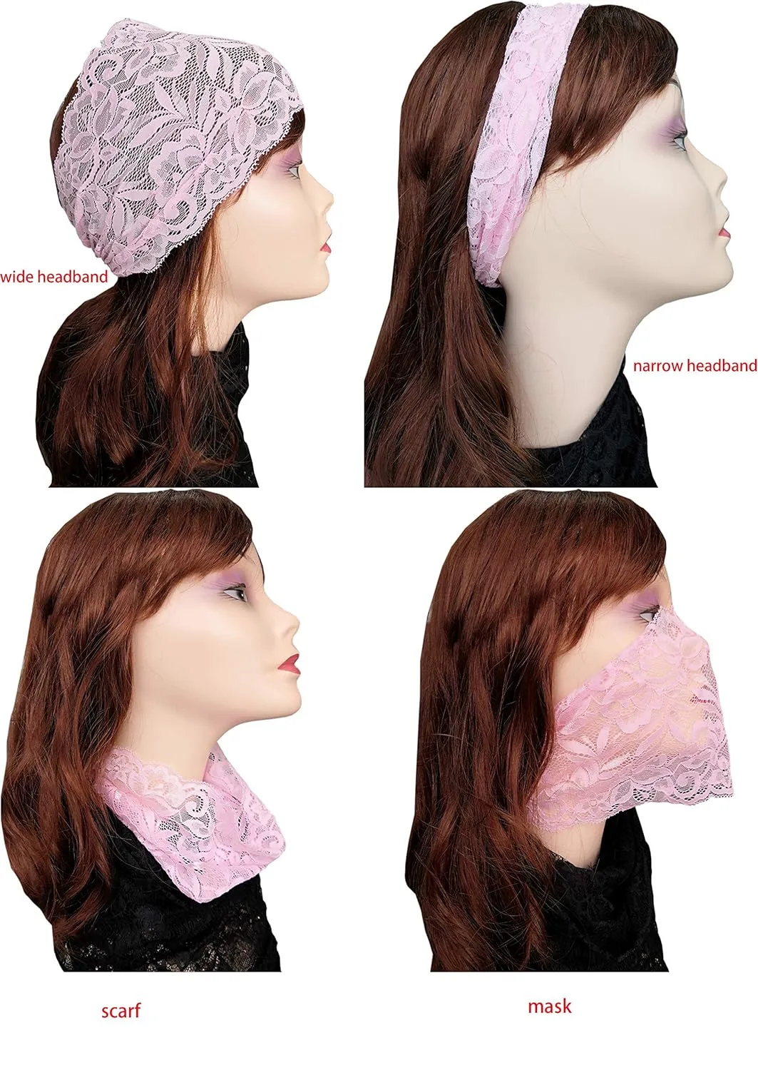 Stretch Wide Turban Headbands - Lace Yoga Headwrap for Women (Pink, One Size)