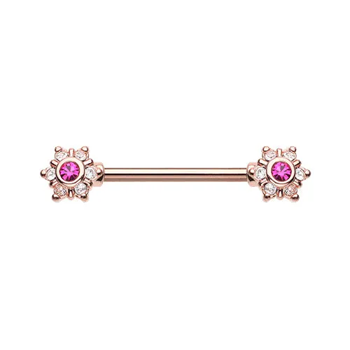 Trixie Pink Flower Burst Nipple Barbell in Rose Gold