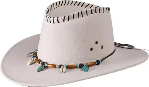 Vintage Western Cowboy Hat for Men Women Comfy Wide Brim Cowgirl Fedora Hats Wide Brim Felt Cowboy Hat for Women Men