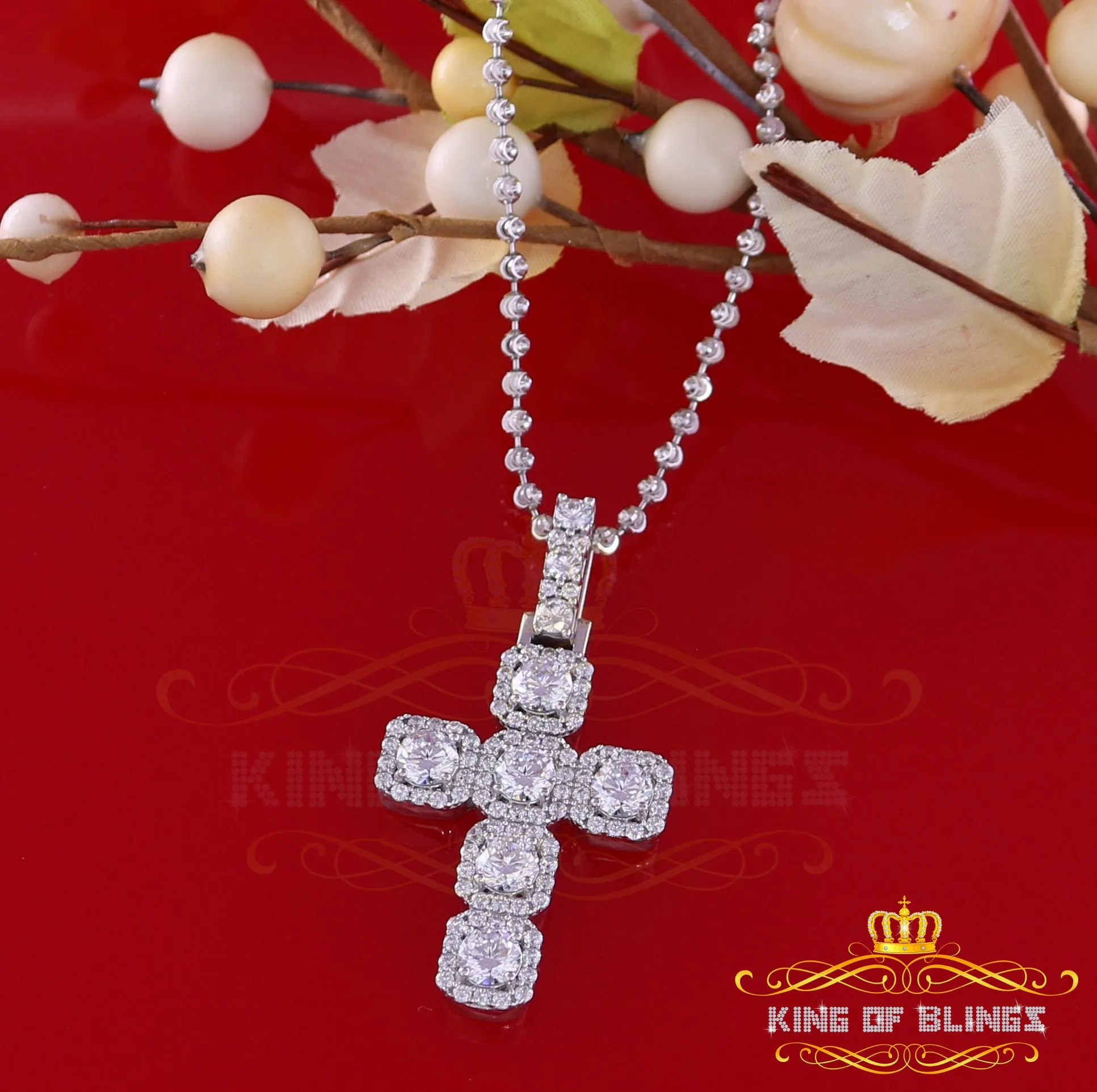 White Sterling Silver 925 CROSS Pendant Shape Pendant with 8.03ct Cubic Zirconia