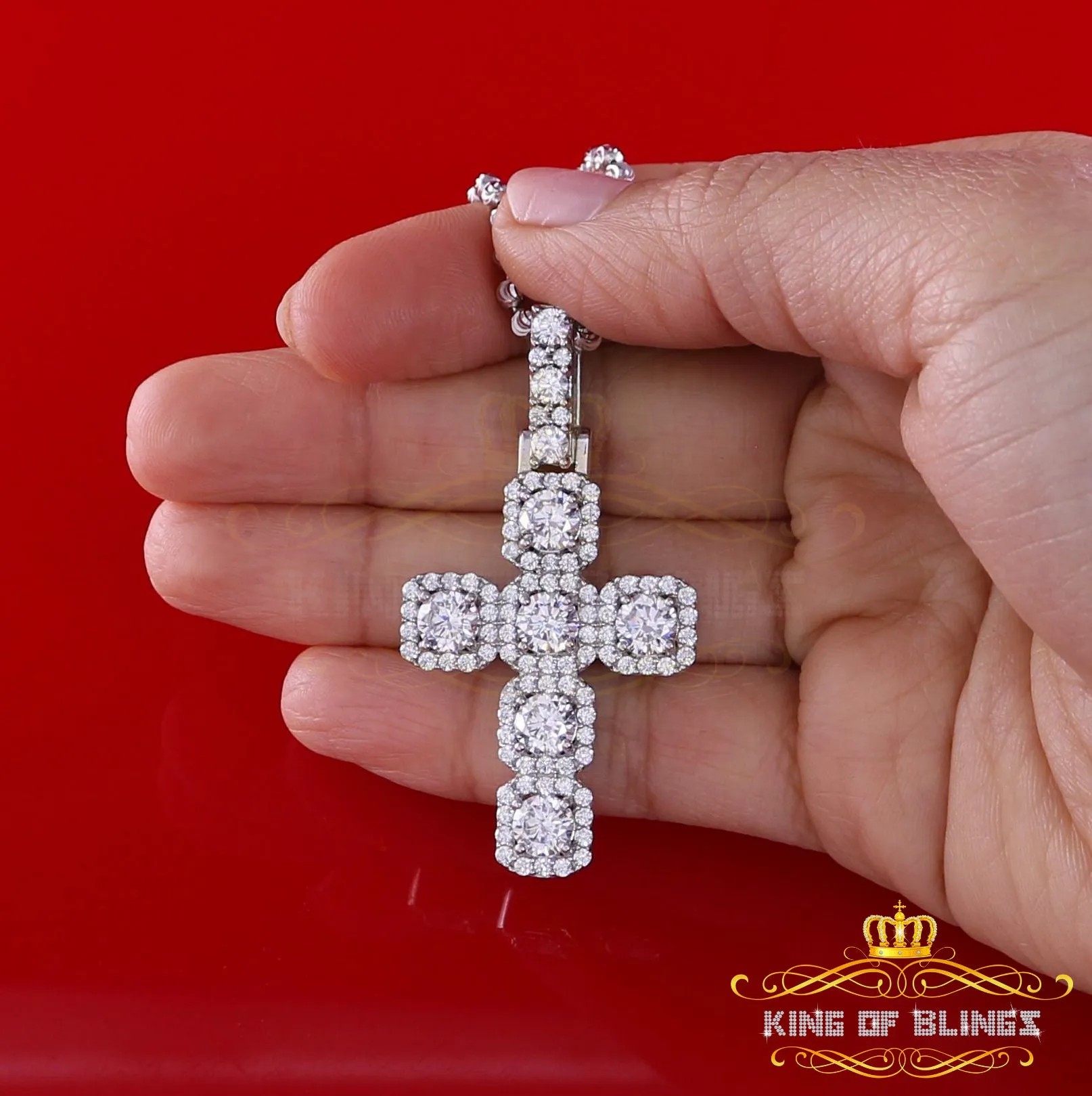 White Sterling Silver 925 CROSS Pendant Shape Pendant with 8.03ct Cubic Zirconia
