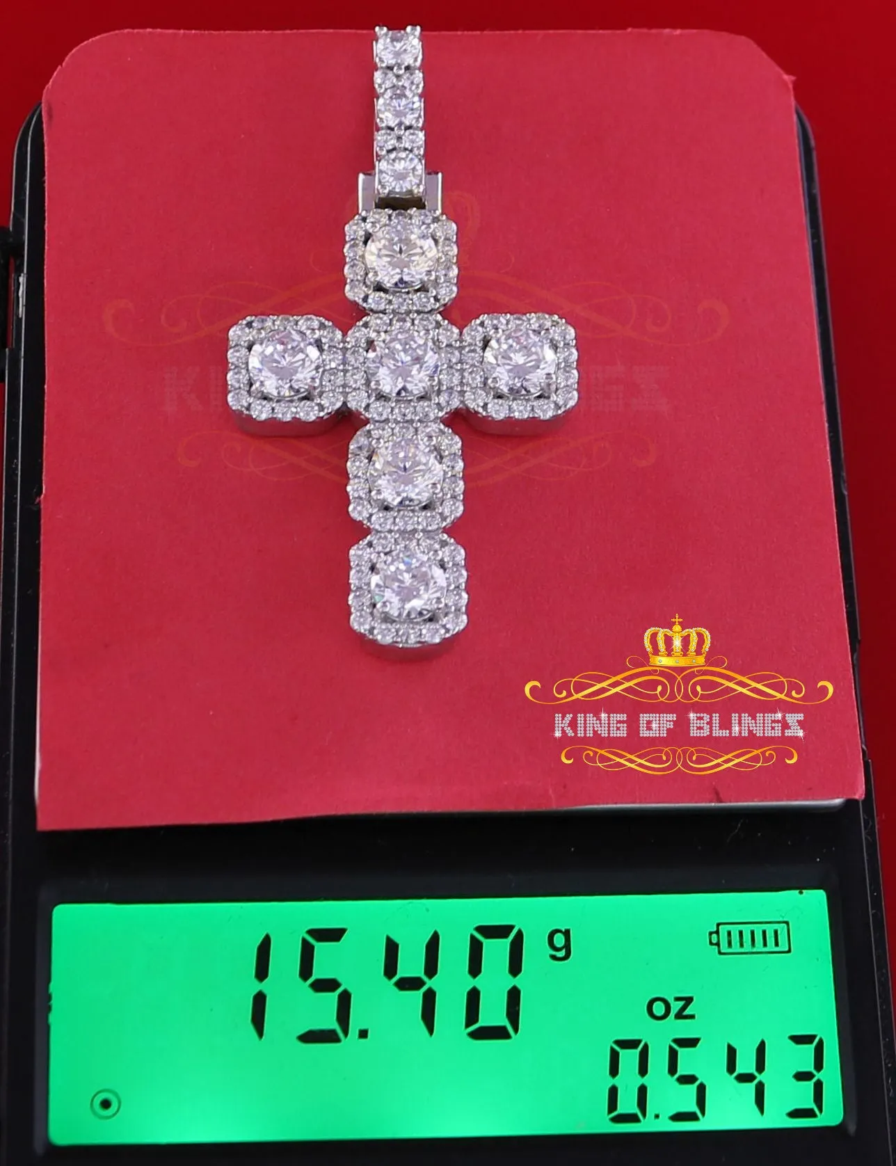 White Sterling Silver 925 CROSS Pendant Shape Pendant with 8.03ct Cubic Zirconia