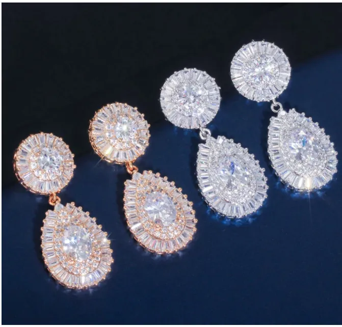 Woman Gold Plated Luxury Cubic Zirconia Necklace Earring Bracelet Set