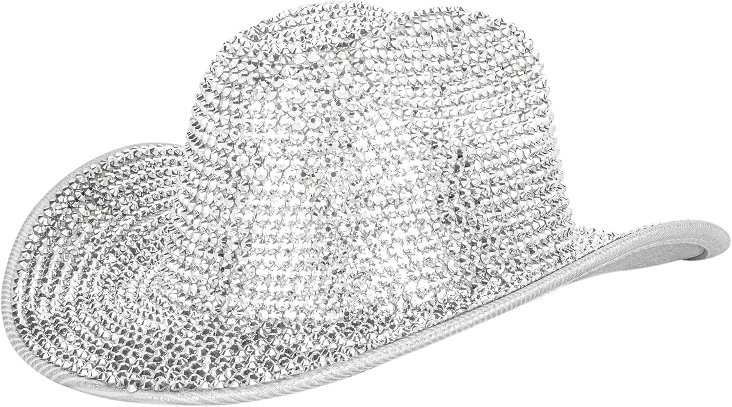 Women Rodeo-Western Felt-Cowboy-Hat Bling-Rhinestone-Decor Glitter-Disco-Ball Cowgirl-Hat Diamond Roll-Up-Brim Fedora Medium