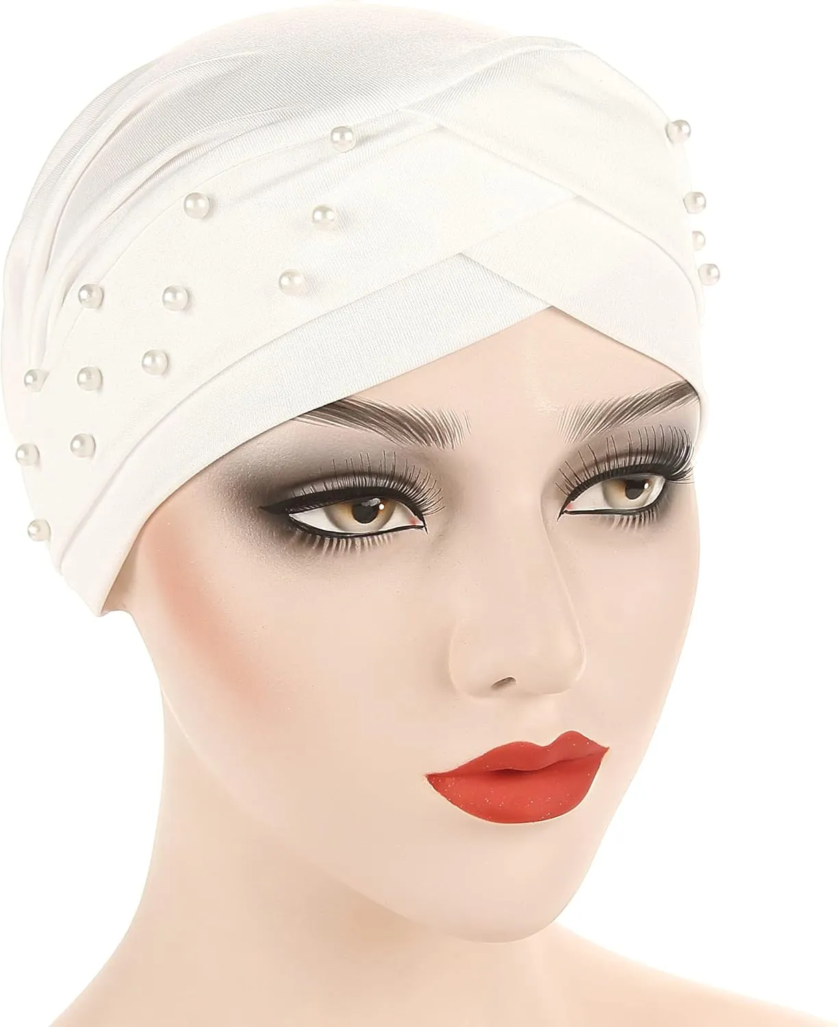 Women Turban Head Wrap Pre-Tied Beaded Silky Cap Chemo Beanies Chemical Cancer Hair Cover Hat