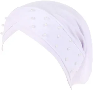 Women Turban Head Wrap Pre-Tied Beaded Silky Cap Chemo Beanies Chemical Cancer Hair Cover Hat