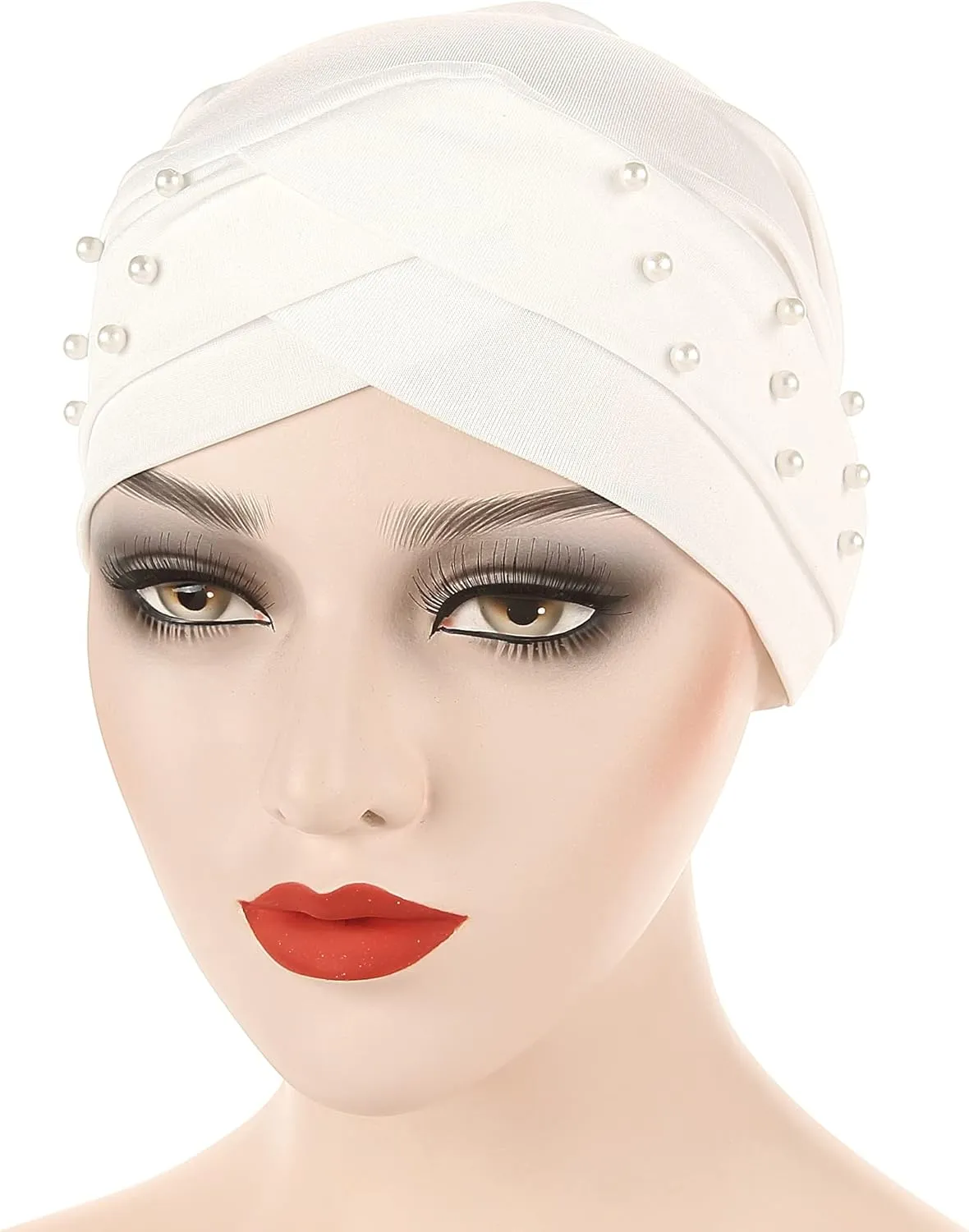 Women Turban Head Wrap Pre-Tied Beaded Silky Cap Chemo Beanies Chemical Cancer Hair Cover Hat