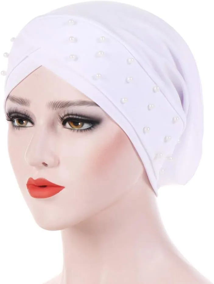 Women Turban Head Wrap Pre-Tied Beaded Silky Cap Chemo Beanies Chemical Cancer Hair Cover Hat