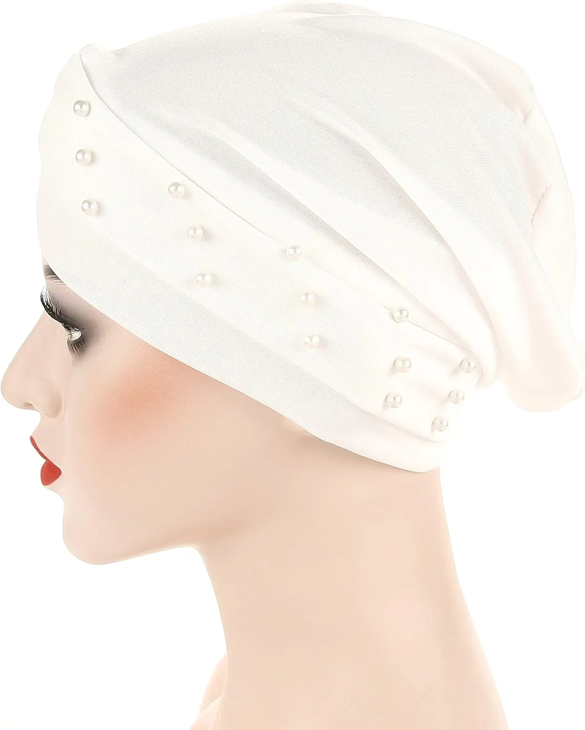 Women Turban Head Wrap Pre-Tied Beaded Silky Cap Chemo Beanies Chemical Cancer Hair Cover Hat