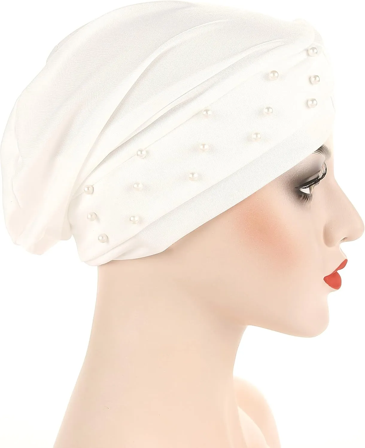 Women Turban Head Wrap Pre-Tied Beaded Silky Cap Chemo Beanies Chemical Cancer Hair Cover Hat
