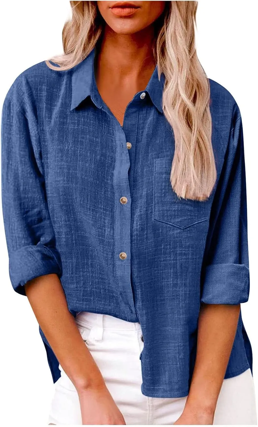 Womens Cotton Linen Button Down Shirt 2025 Fall Casual Long Sleeve Solid Color Shirts Loose Tops with Pockets
