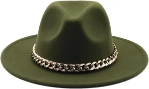 Women's Solid Fedora Hats Jazz Cap Women Men Wide Brim Thick Hats Army En8 56-58CM
