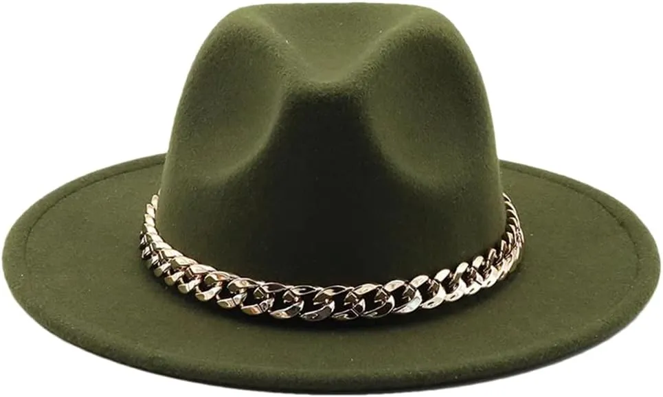 Women's Solid Fedora Hats Jazz Cap Women Men Wide Brim Thick Hats Army En8 56-58CM