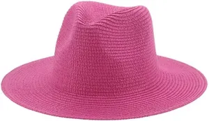 Womens Straw Fedora Beach Hat, Packable Wide Panama Hat for Women Uv Upf50  Summer Hat