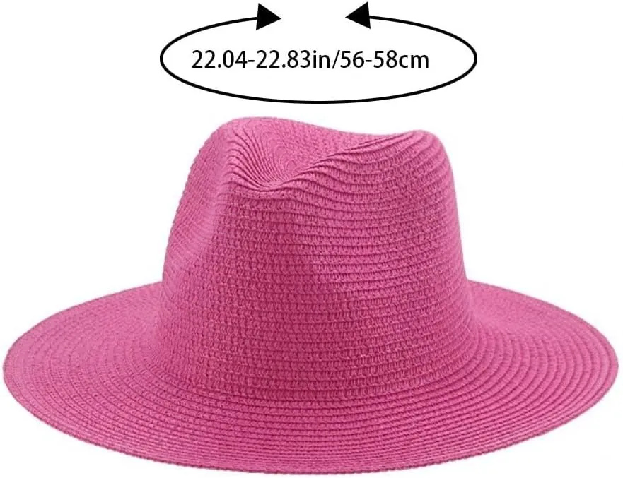Womens Straw Fedora Beach Hat, Packable Wide Panama Hat for Women Uv Upf50  Summer Hat