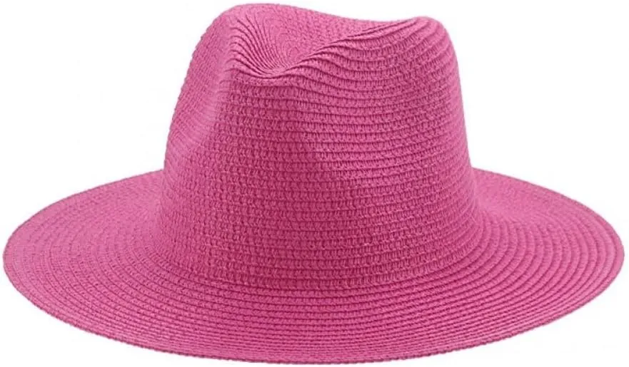 Womens Straw Fedora Beach Hat, Packable Wide Panama Hat for Women Uv Upf50  Summer Hat