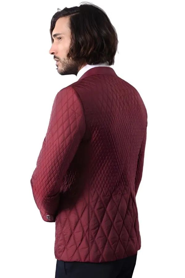 WSS Patterned Quilted Burgundy Men Blazer  - Singen