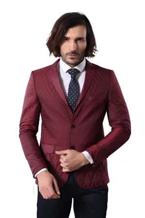 WSS Patterned Quilted Burgundy Men Blazer  - Singen