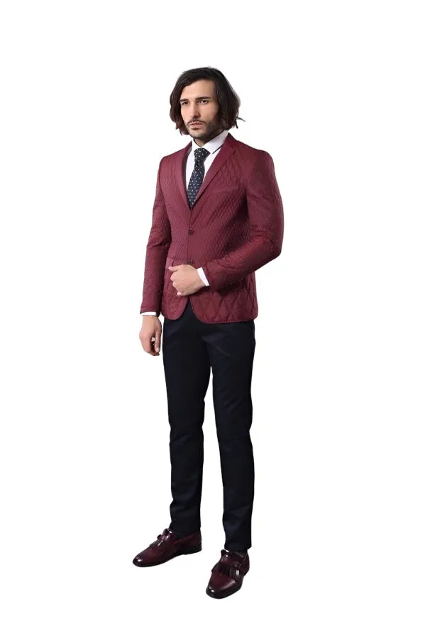 WSS Patterned Quilted Burgundy Men Blazer  - Singen