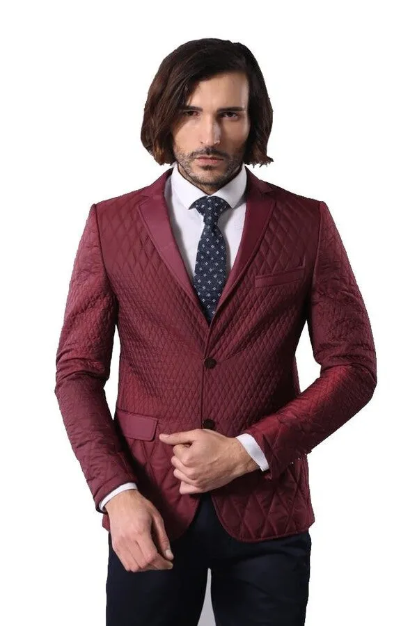 WSS Patterned Quilted Burgundy Men Blazer  - Singen