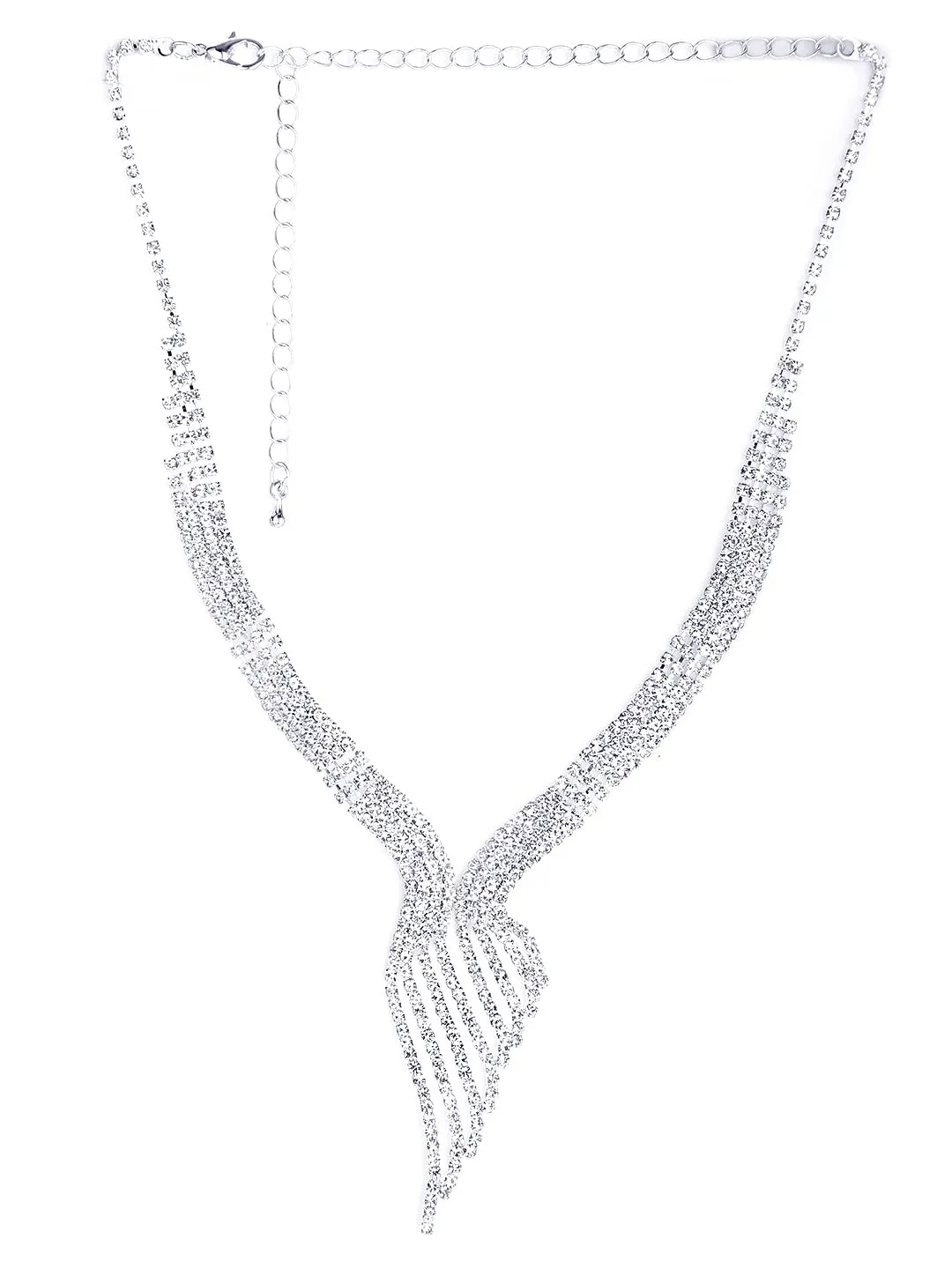 Yellow Chimes Choker Necklace Set for Women Silver Plated Sparkling White Crystal Choker Necklace Set with Earrings for Women and Girls.