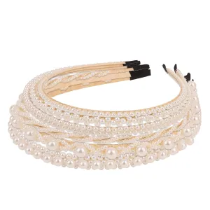 YISSION 6PCS White Pearl Headbands for Women Jeweled Head Bands Beaded Hairbands Fashion Wedding Bridal Headband Hair Accessories for Women Girls